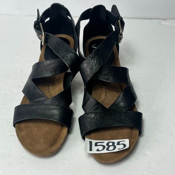 Sofft Sandals Womens 9M Black Leather Crukis Wedge Cushioned Open Toe Adjustable - Picture 11 of 11
